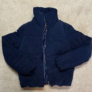 Navy Blue Corduroy Puffer Jacket